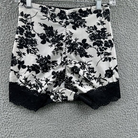 Shapewear Womens M Black Floral Lace High Waist Retro Control Shorts - Picture 2 of 10